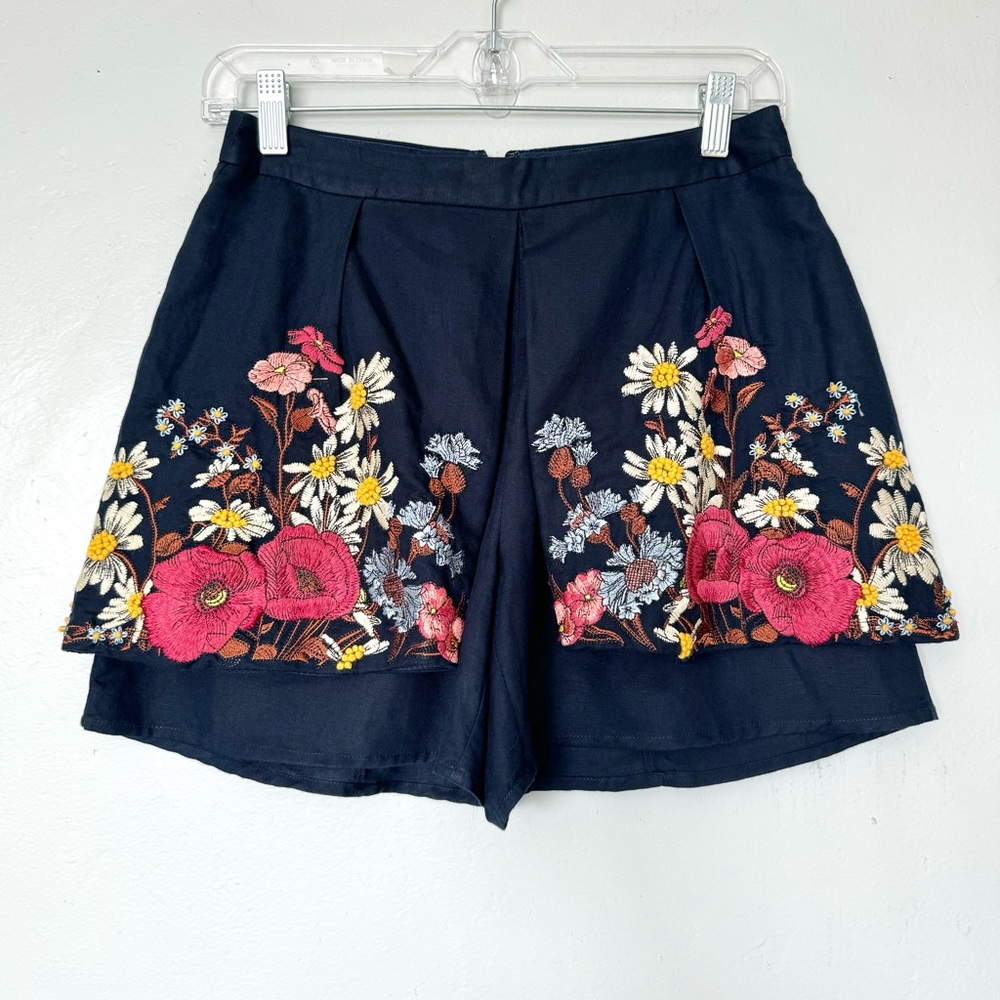 Elevenses Navy Multi  Embroidered Floral Skorts Size 2